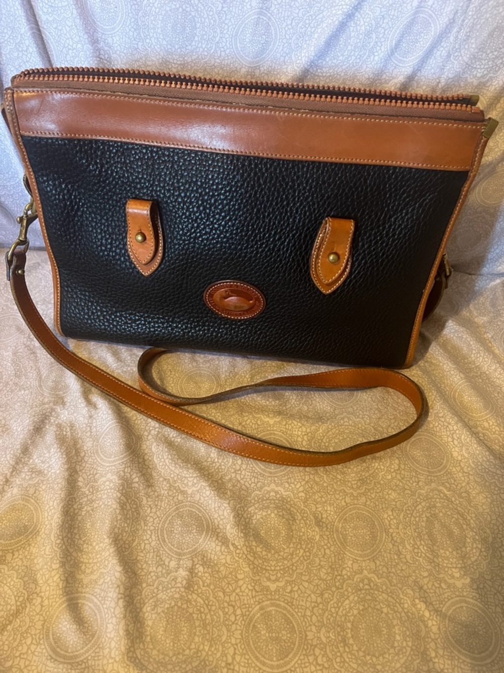 Dooney & Bourke Black Leather Crossbody with Brown Trim
